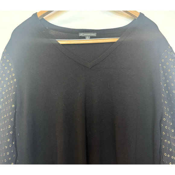 Adrianna Papell Womens Lightweight Sweater Size XL Sheer Gold Metallic Preppy - Picture 2 of 10